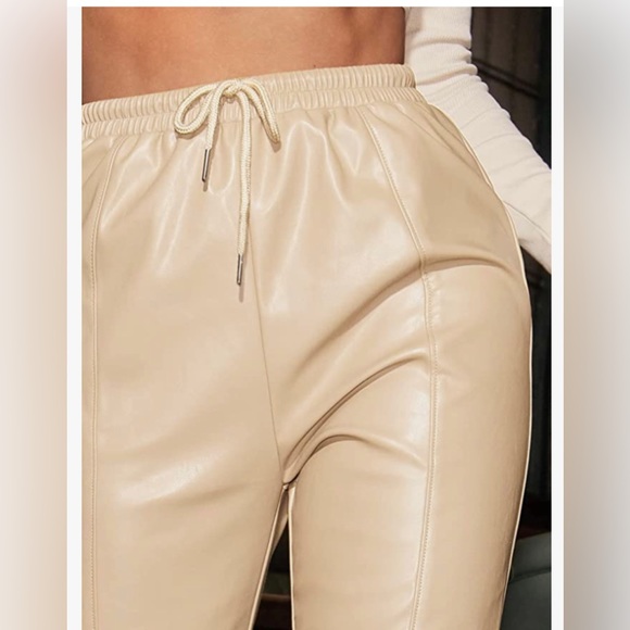 Amazon Pants - Faux leather beige pants